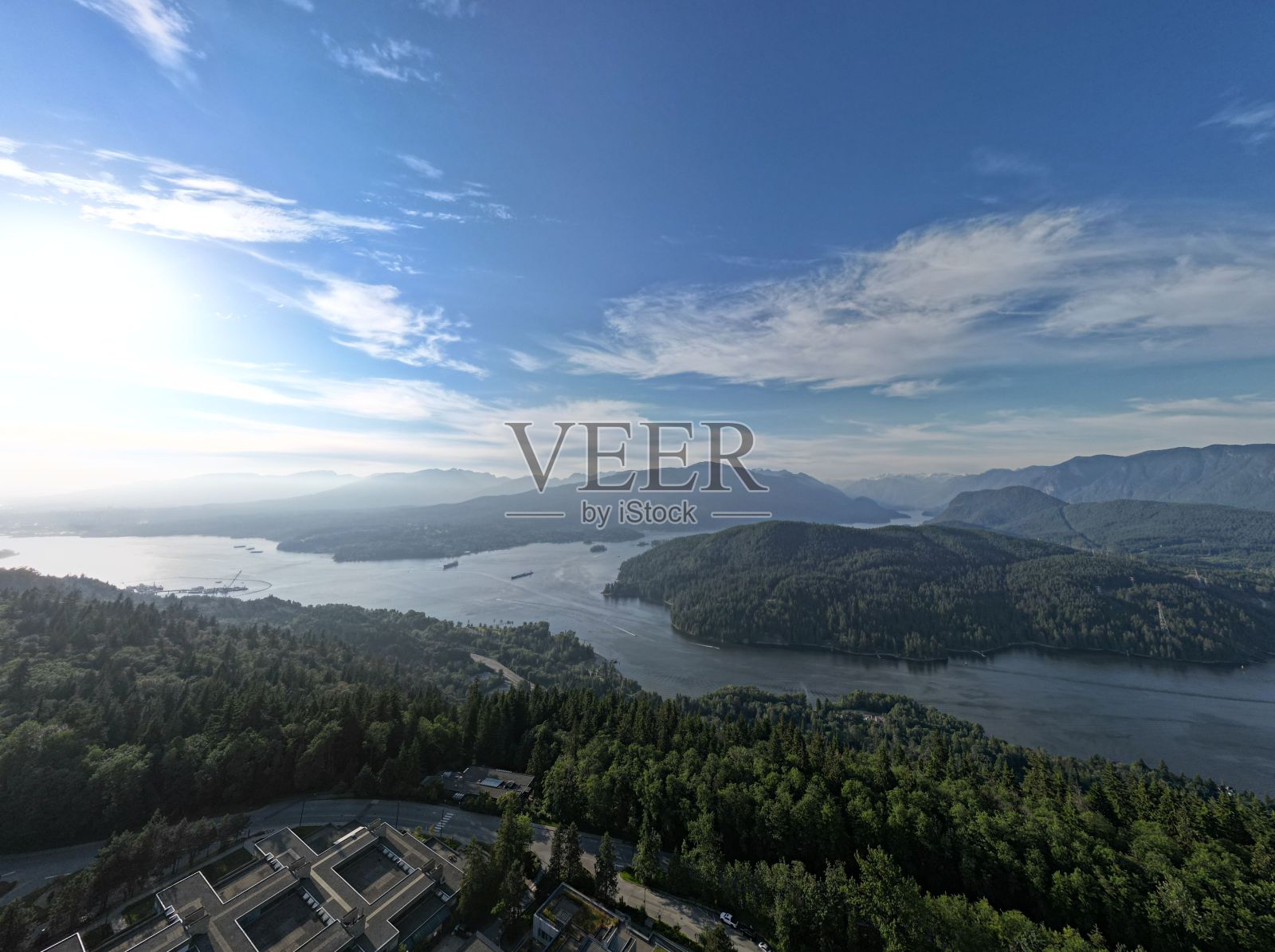 一个美丽的绿色景观与河流的高角度拍摄照片摄影图片