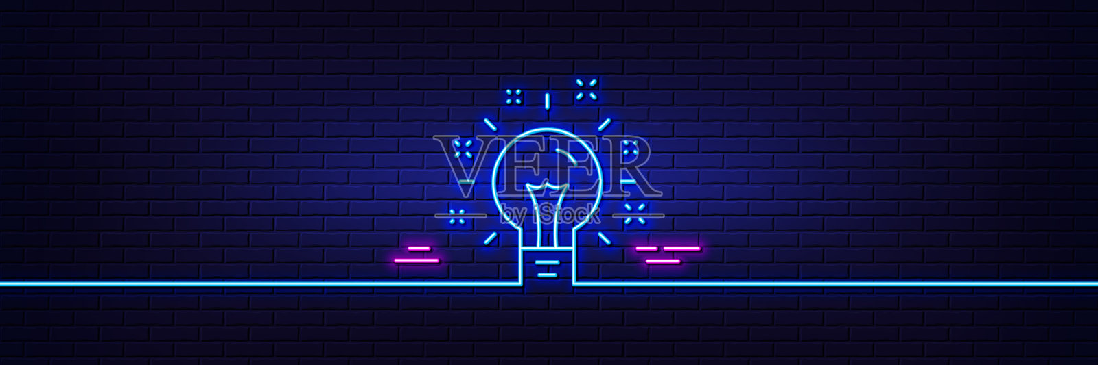 想法线图标灯泡或灯标志霓虹灯插画图片素材