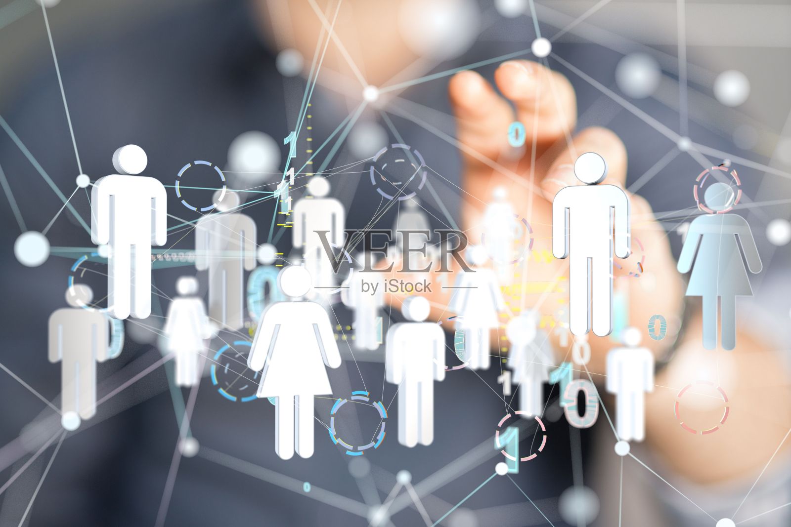 手试图进入网络与白人男性和女性图标照片摄影图片