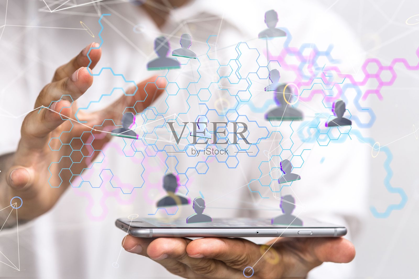 3D渲染的全球网络在人的手中盘旋照片摄影图片