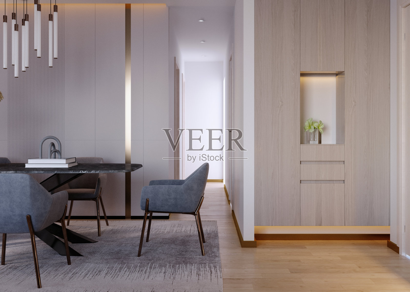 3d效果图、3d插画、室内场景与模型、厨房餐饮室内、现代家具设计。插画图片素材