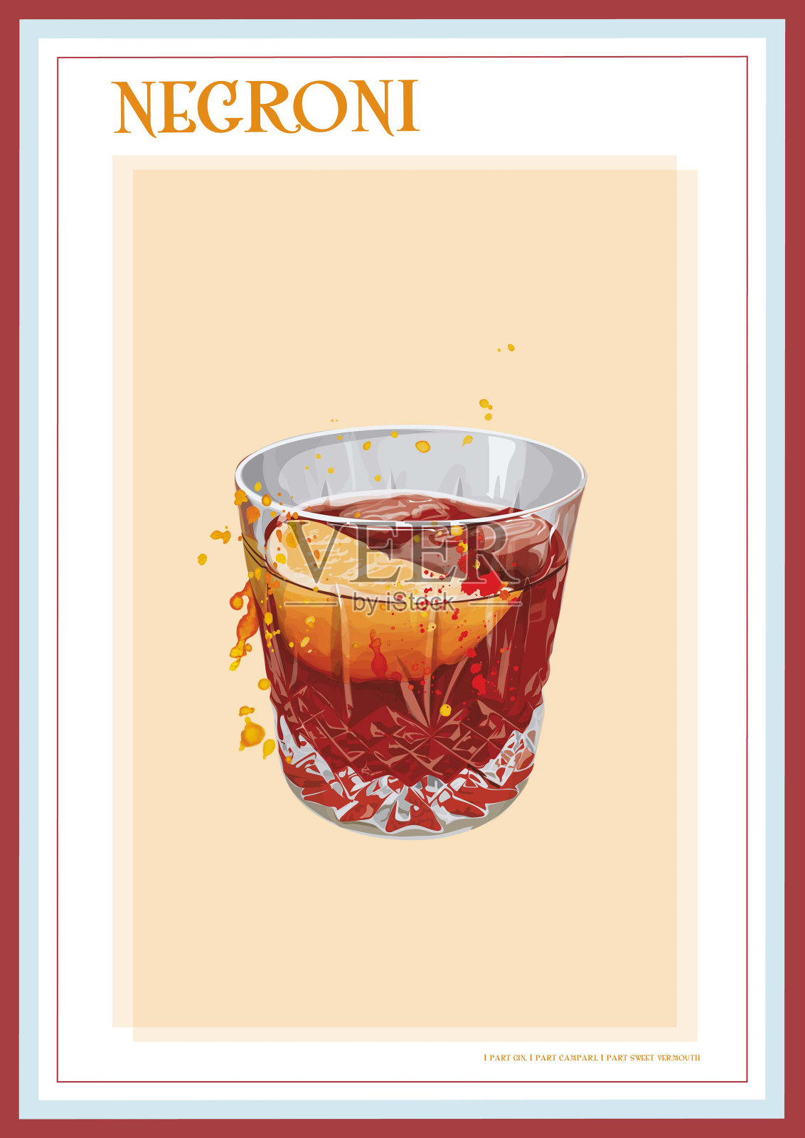 内格罗尼鸡尾酒印花插画图片素材