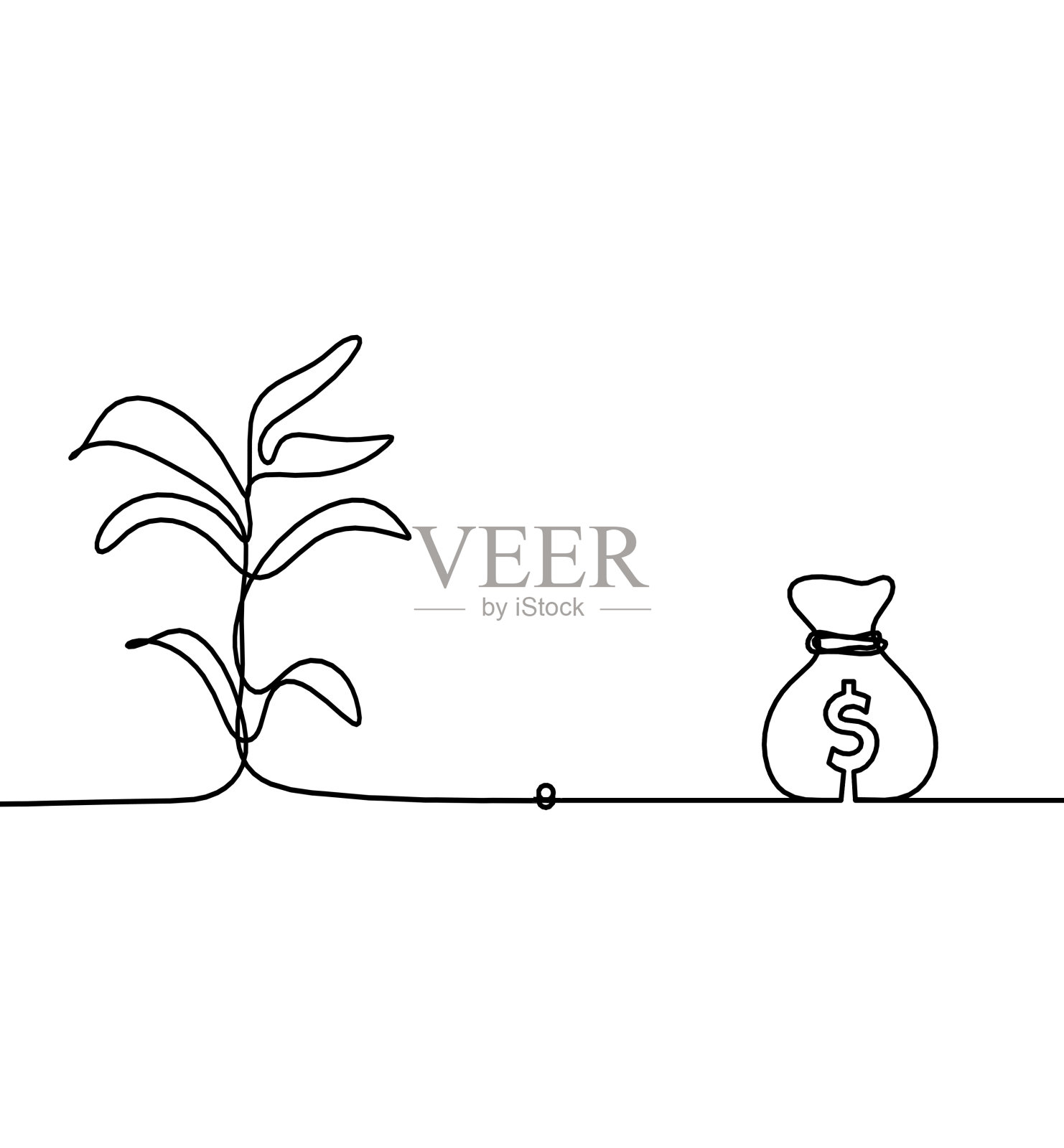 抽象树，以美元为线画在白色背景上插画图片素材