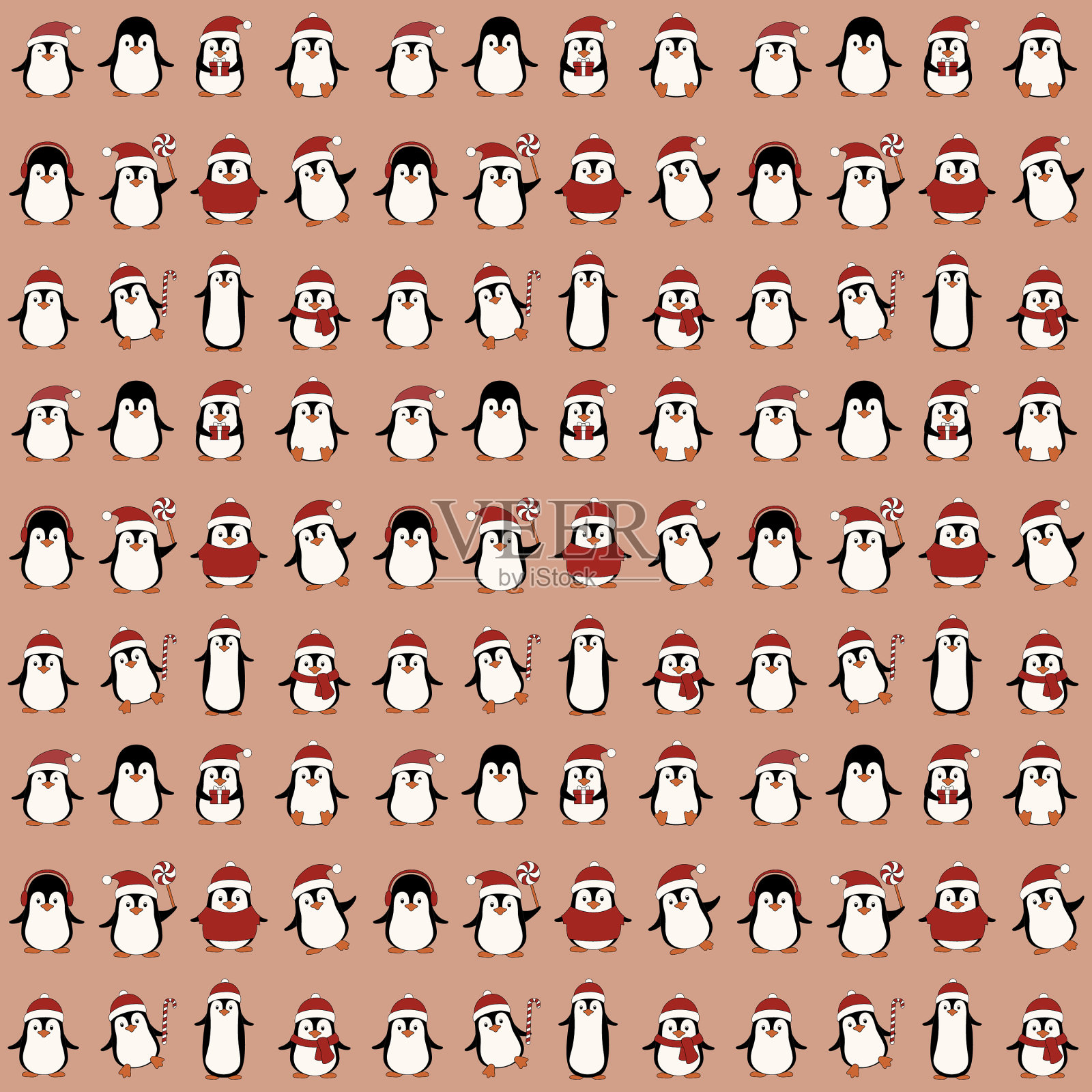 无缝图案圣诞企鹅插画图片素材