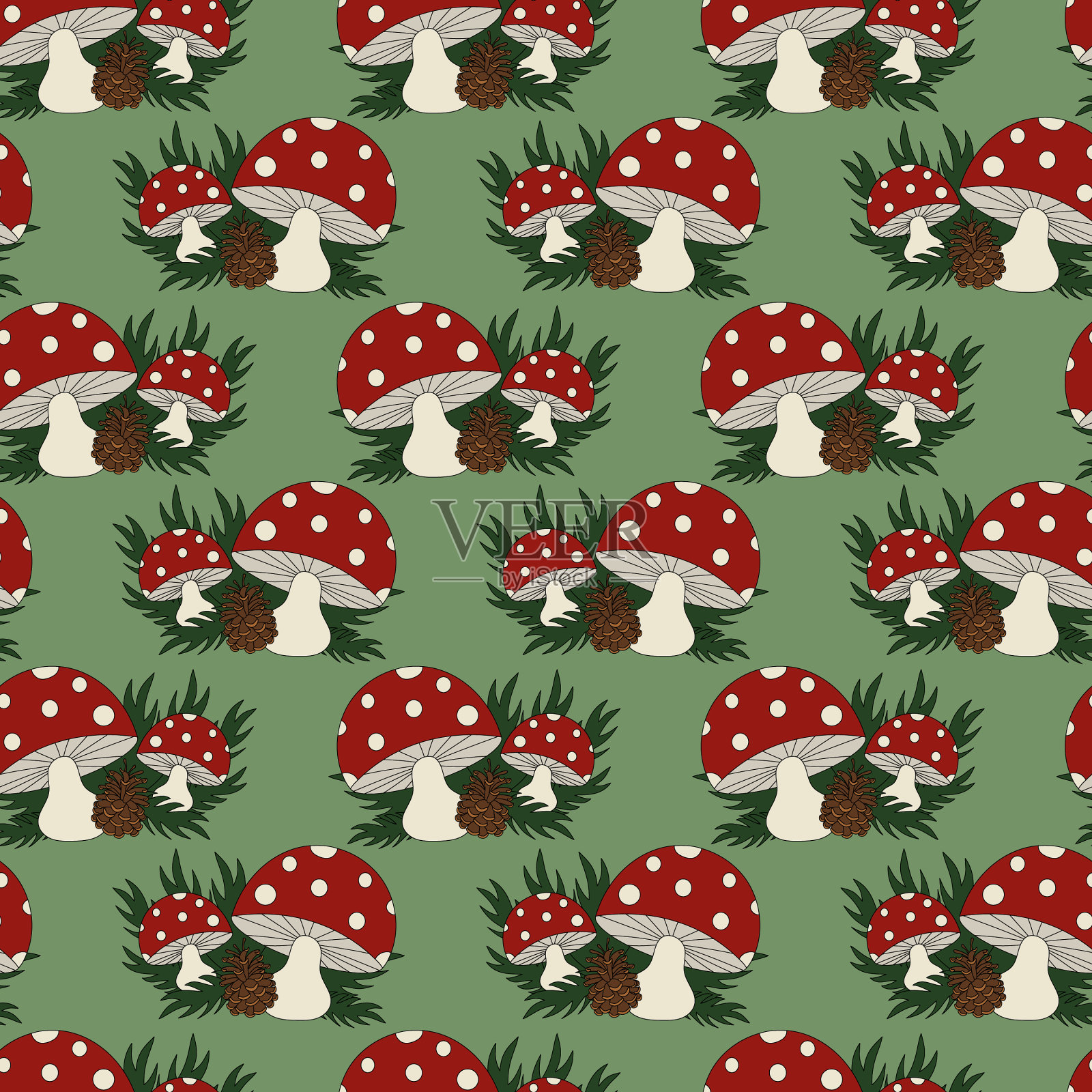 无缝模式死亡帽蘑菇插画图片素材