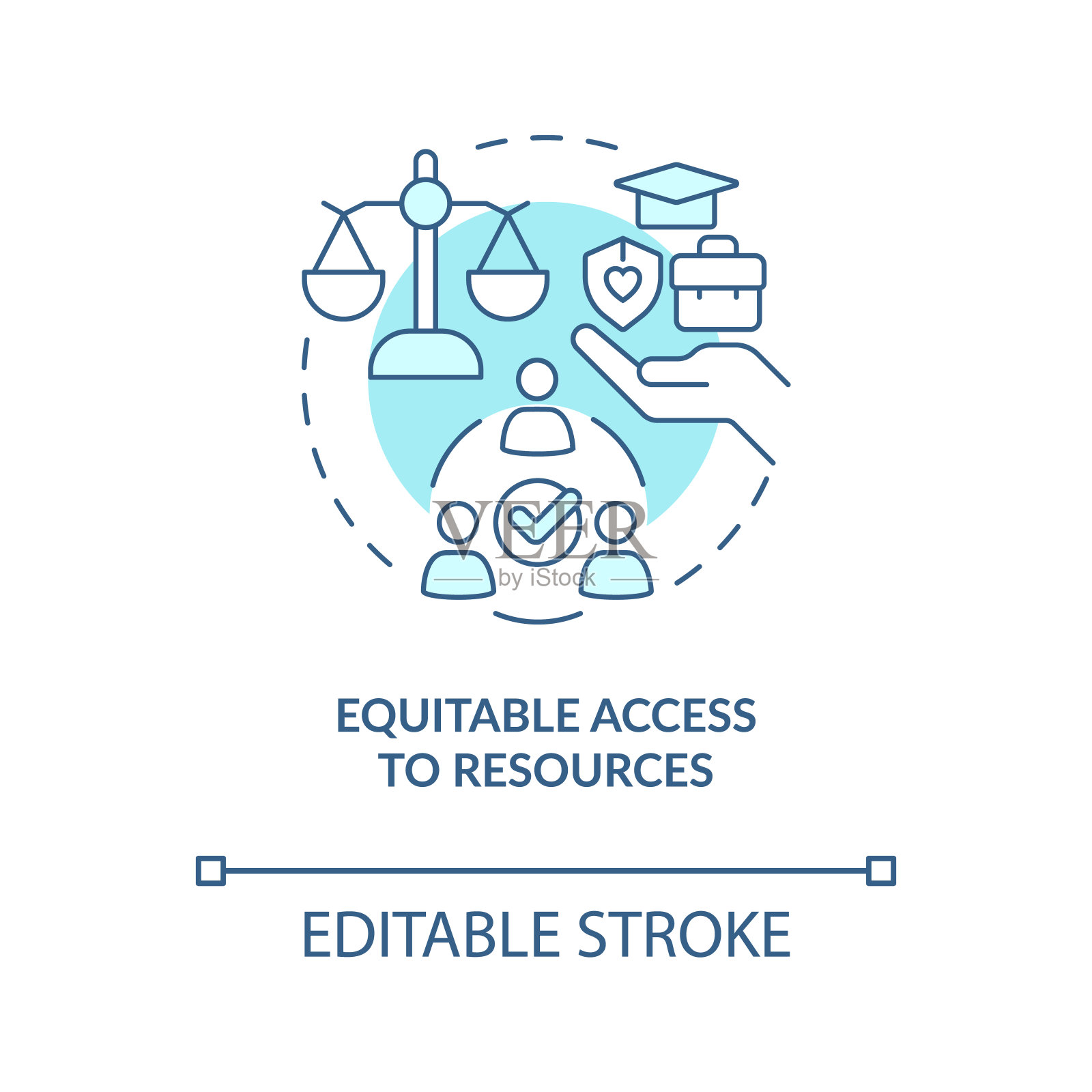 平等获取资源的蓝绿色概念图标插画图片素材