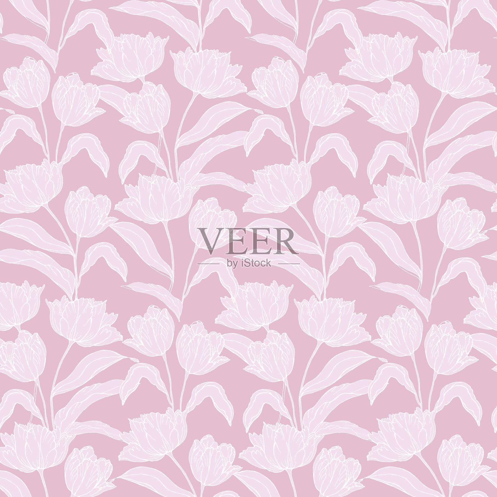 春天郁金香花，无缝图案为纺织矢量粉色背景插画图片素材