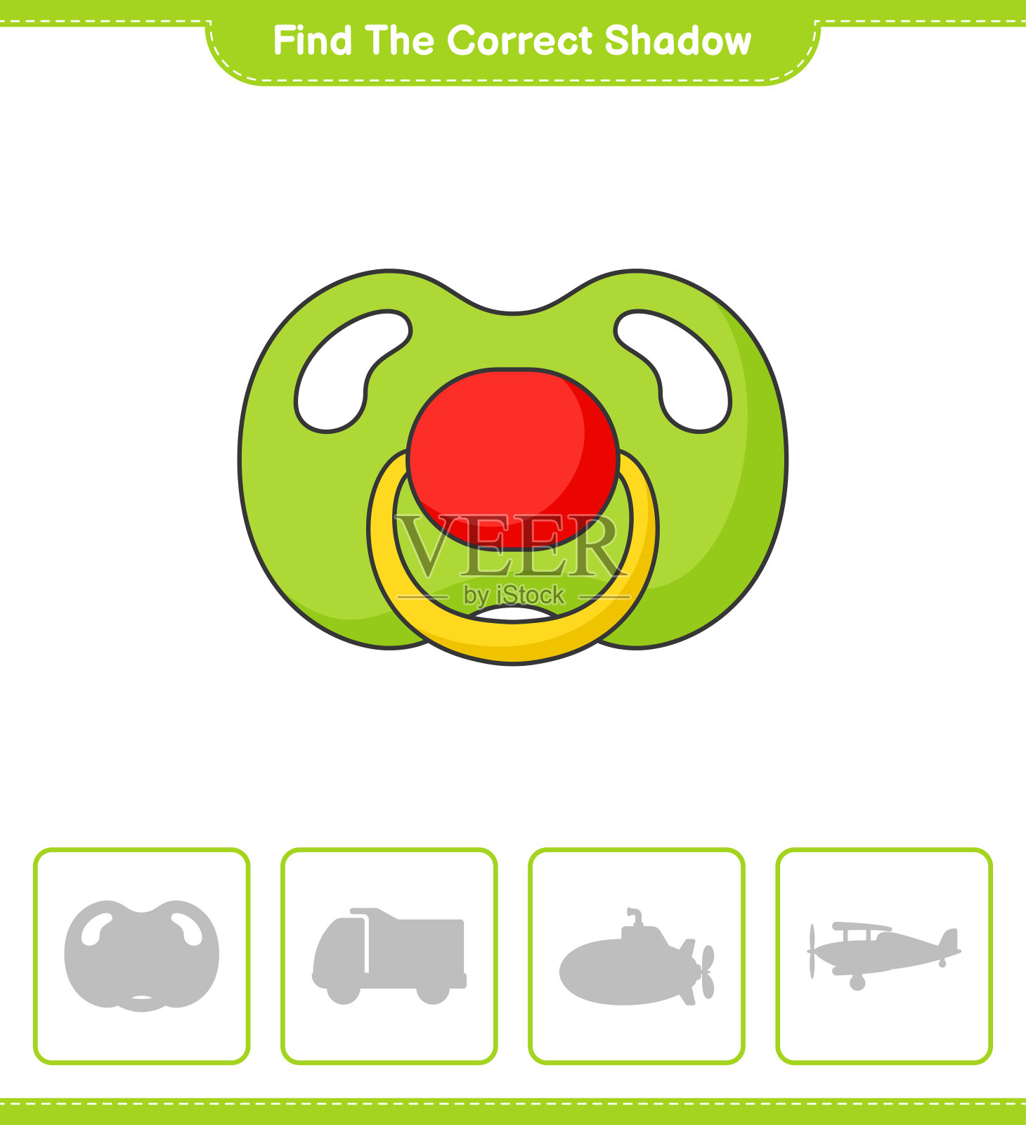 找到正确的影子。找到并匹配正确的阴影安抚奶嘴。教育儿童游戏，可打印的工作表，矢量插图设计元素图片