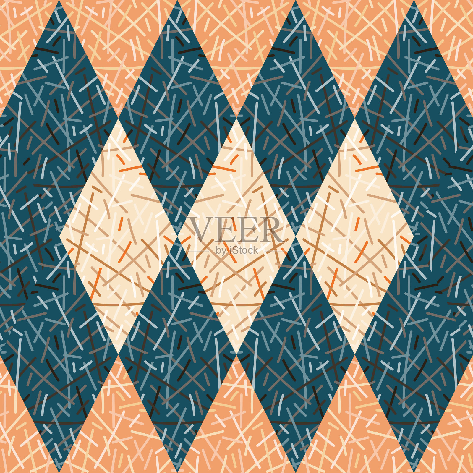 随机线条拼接无缝图案。手绘部落几何瓷砖。复古民族线装饰。插画图片素材