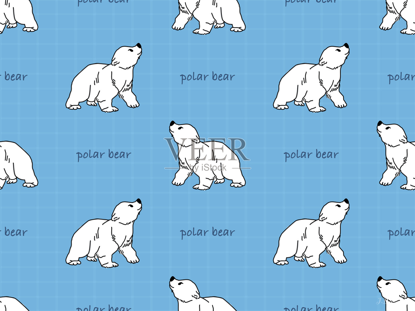 北极熊在蓝色背景上的无缝图案插画图片素材