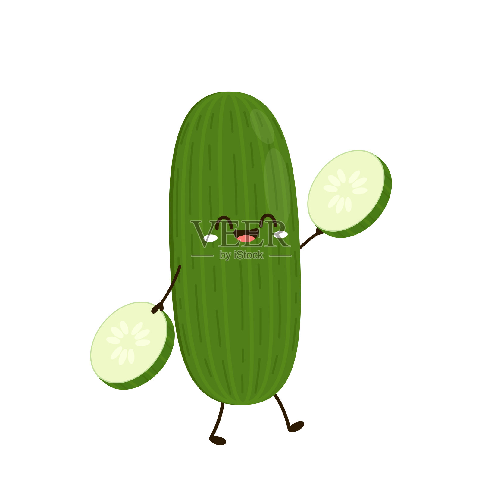 黄瓜。可爱的卡通蔬菜矢量人物孤立在白色背景。黄瓜的吉祥物。设计元素图片