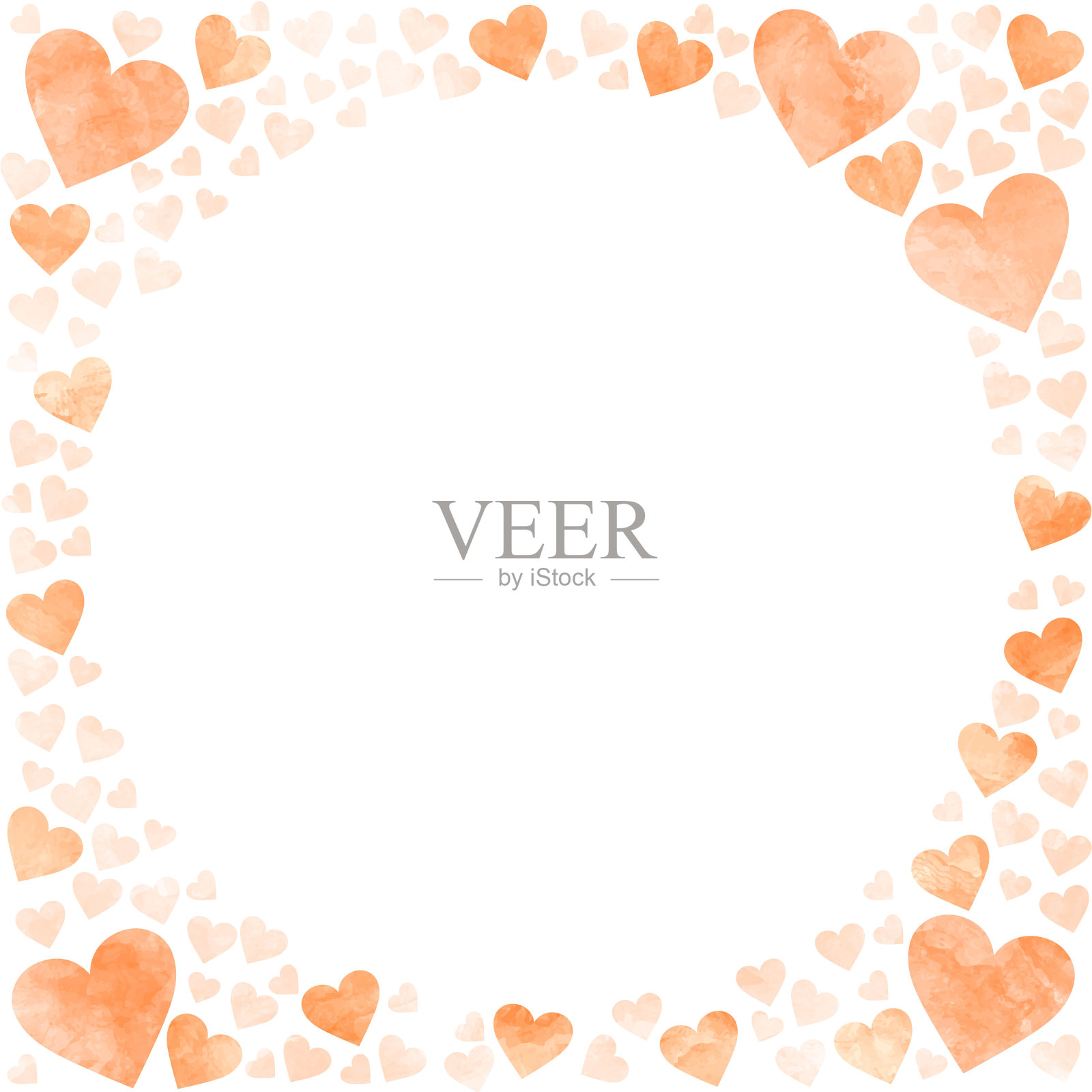 水彩橙色可爱心方形框架网络图形插画图片素材