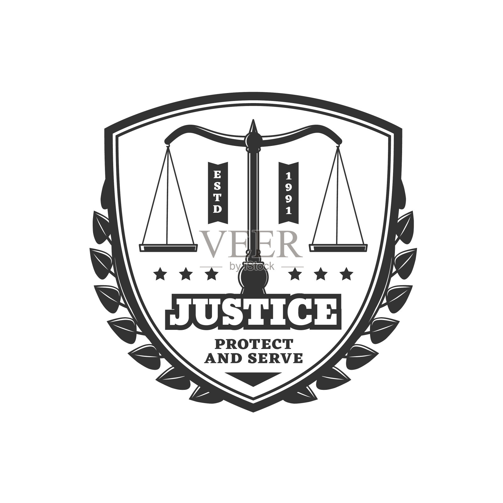 纹章盾牌花环上的正义图标鳞片设计元素图片