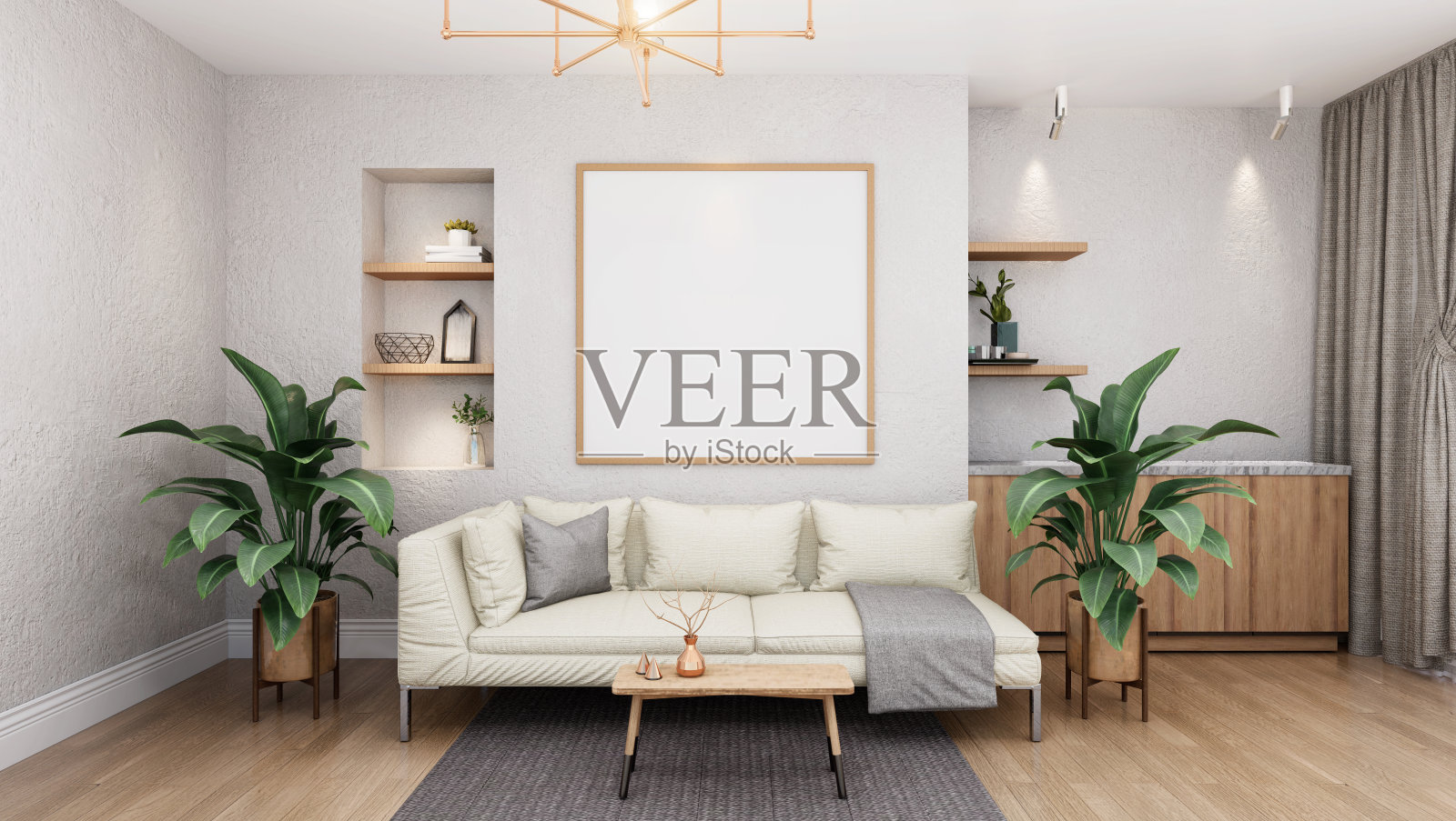 客厅三维室内设计和模型框架照片摄影图片