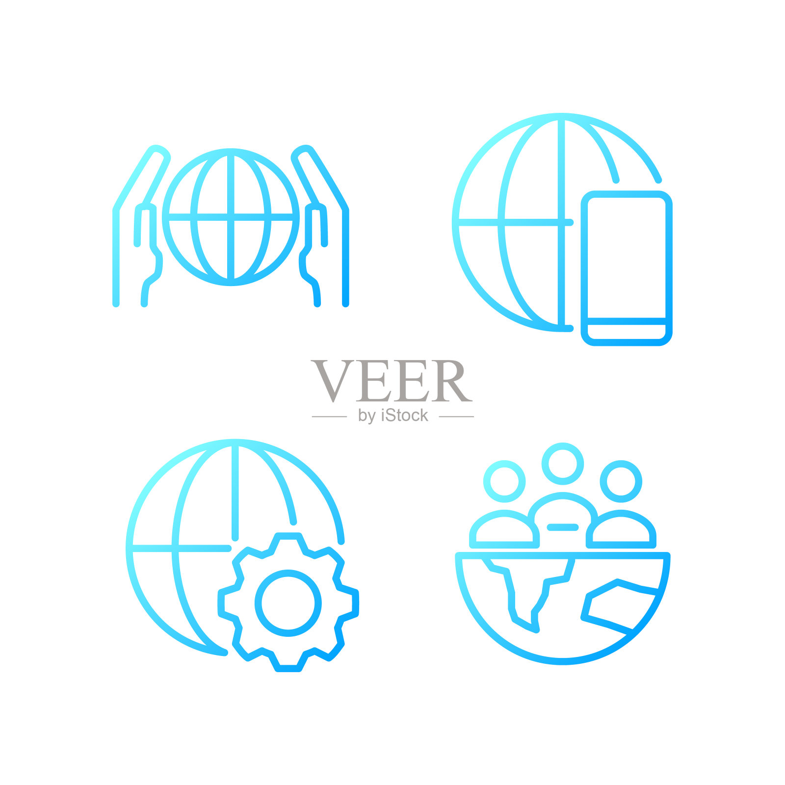 全球化进程像素完美渐变线性矢量图标集图标素材