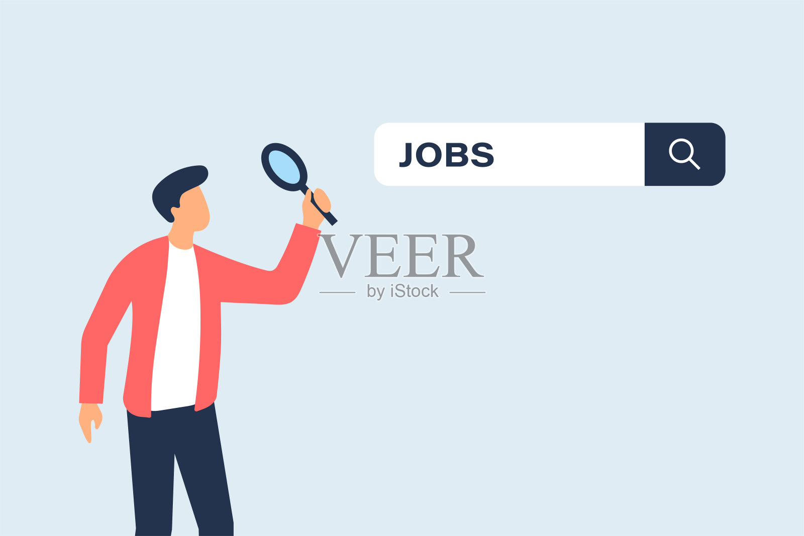 正在找新工作。用放大镜看工作机会的图解概念。矢量图插画图片素材