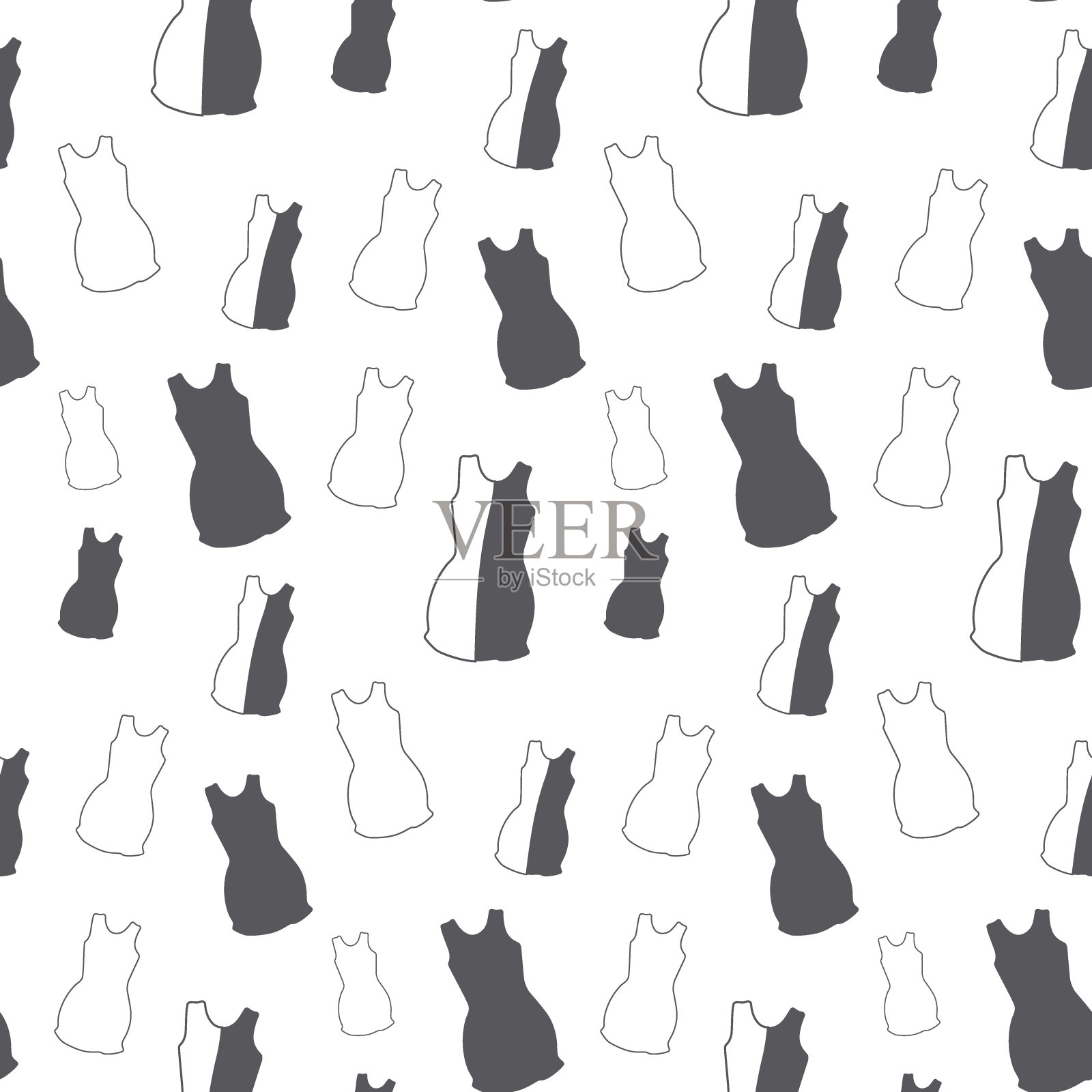 无缝模式从轮廓短袖夏季连衣裙在时髦的灰色阴影。抽象的背景插画图片素材