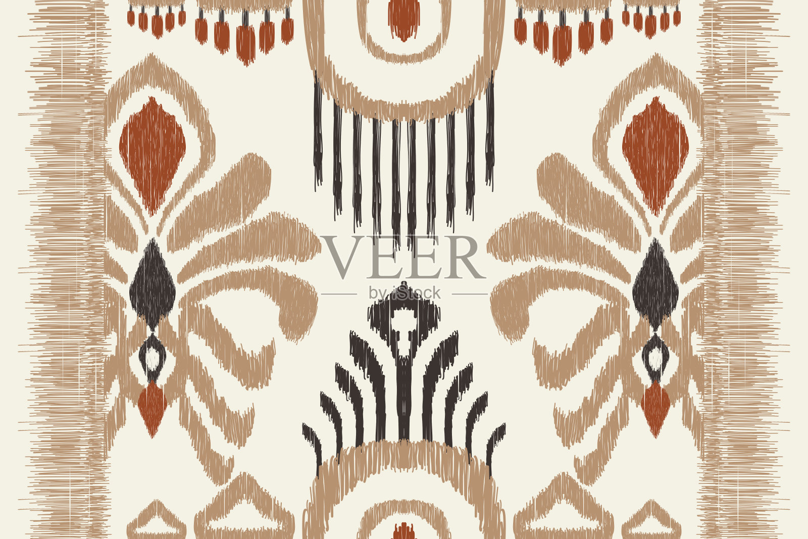 非洲伊卡特花涡纹刺绣插画图片素材