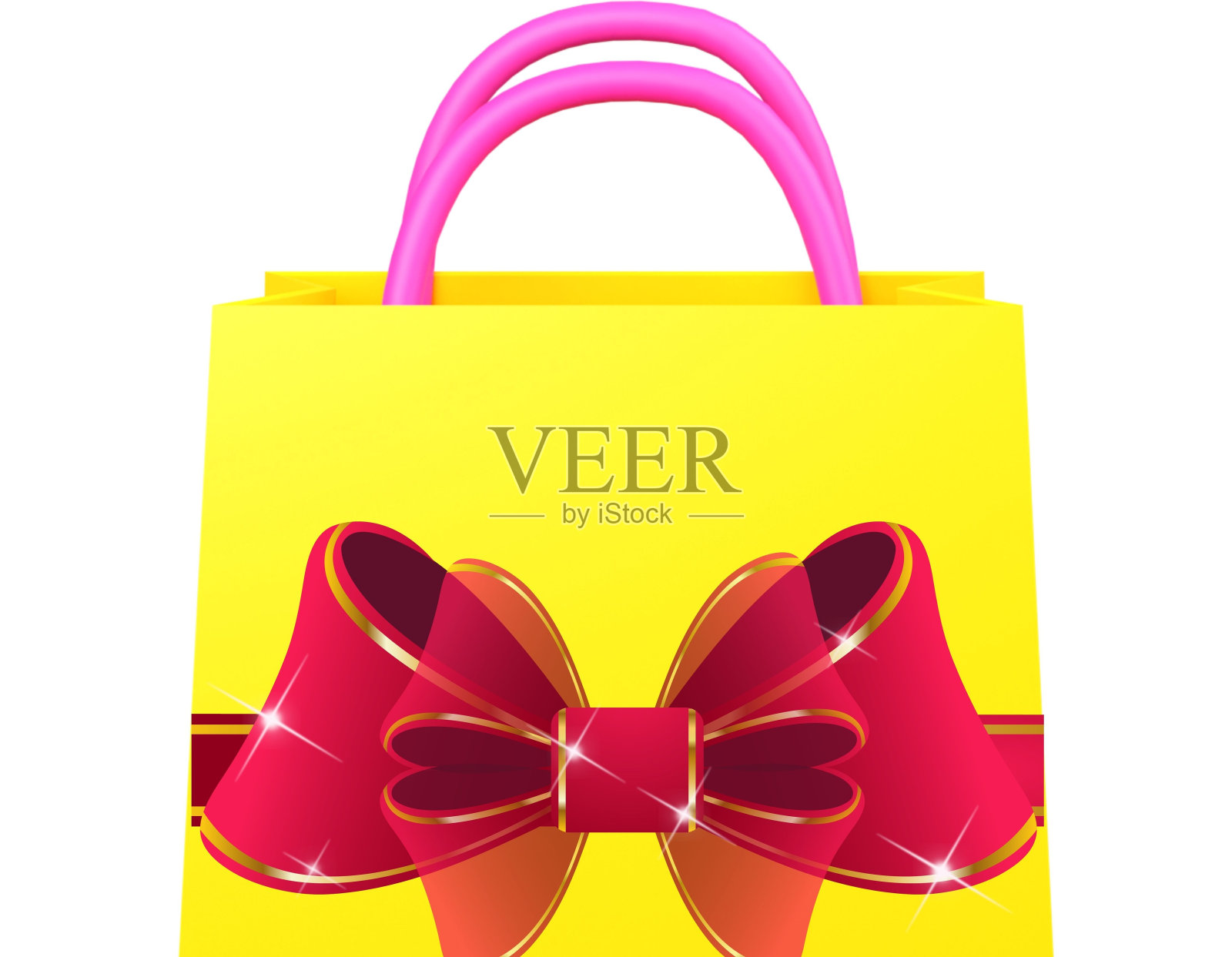 黄色购物小包和带丝带的小包。照片摄影图片