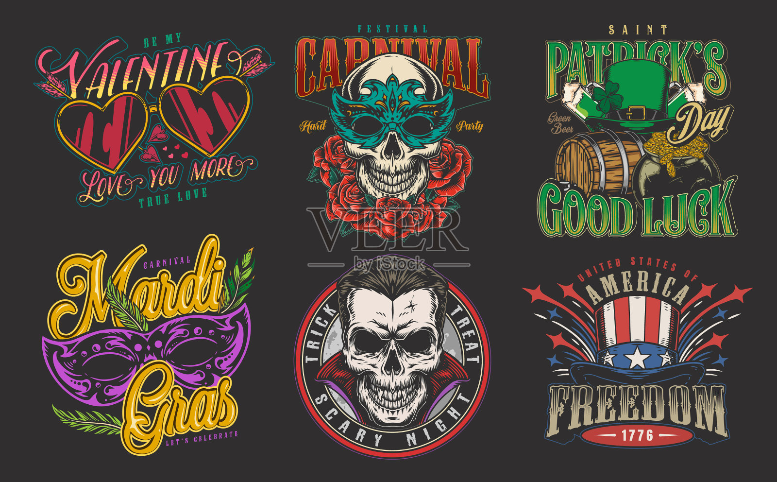 节日聚会套装传单色彩斑斓插画图片素材