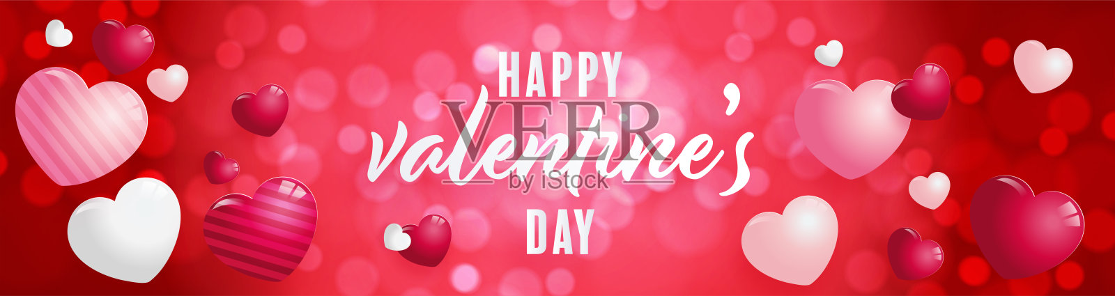 情人节海报，背景是红色和粉色的心。插画图片素材