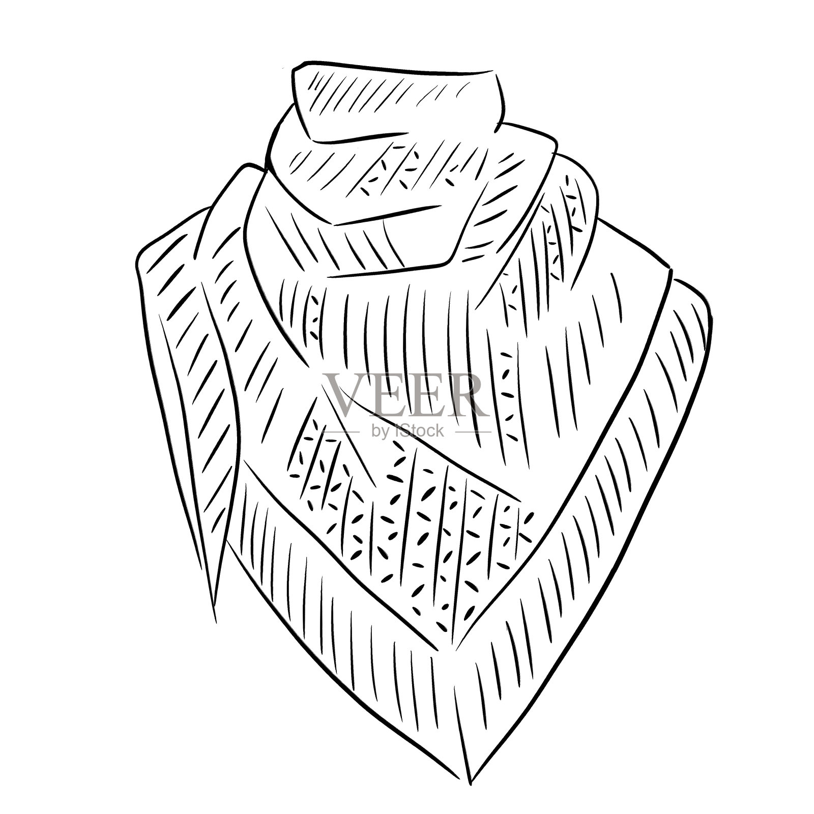 针织围巾，线条插画，黑白插画图片素材