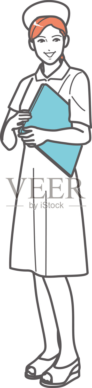 微笑护士与文件，完整的身体形象。插画图片素材