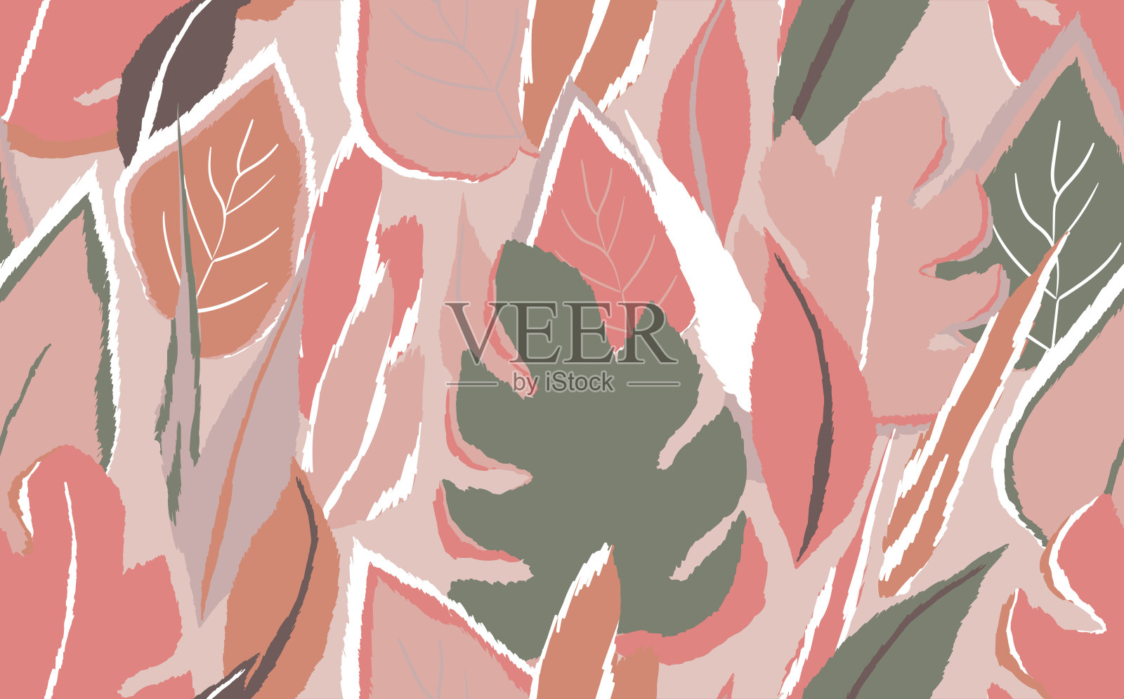 花无缝手绘颜色奇异怪物的叶子。可爱的夏天背景。热带分支。现代花卉组合。时尚矢量插图墙纸，织物，纺织品插画图片素材