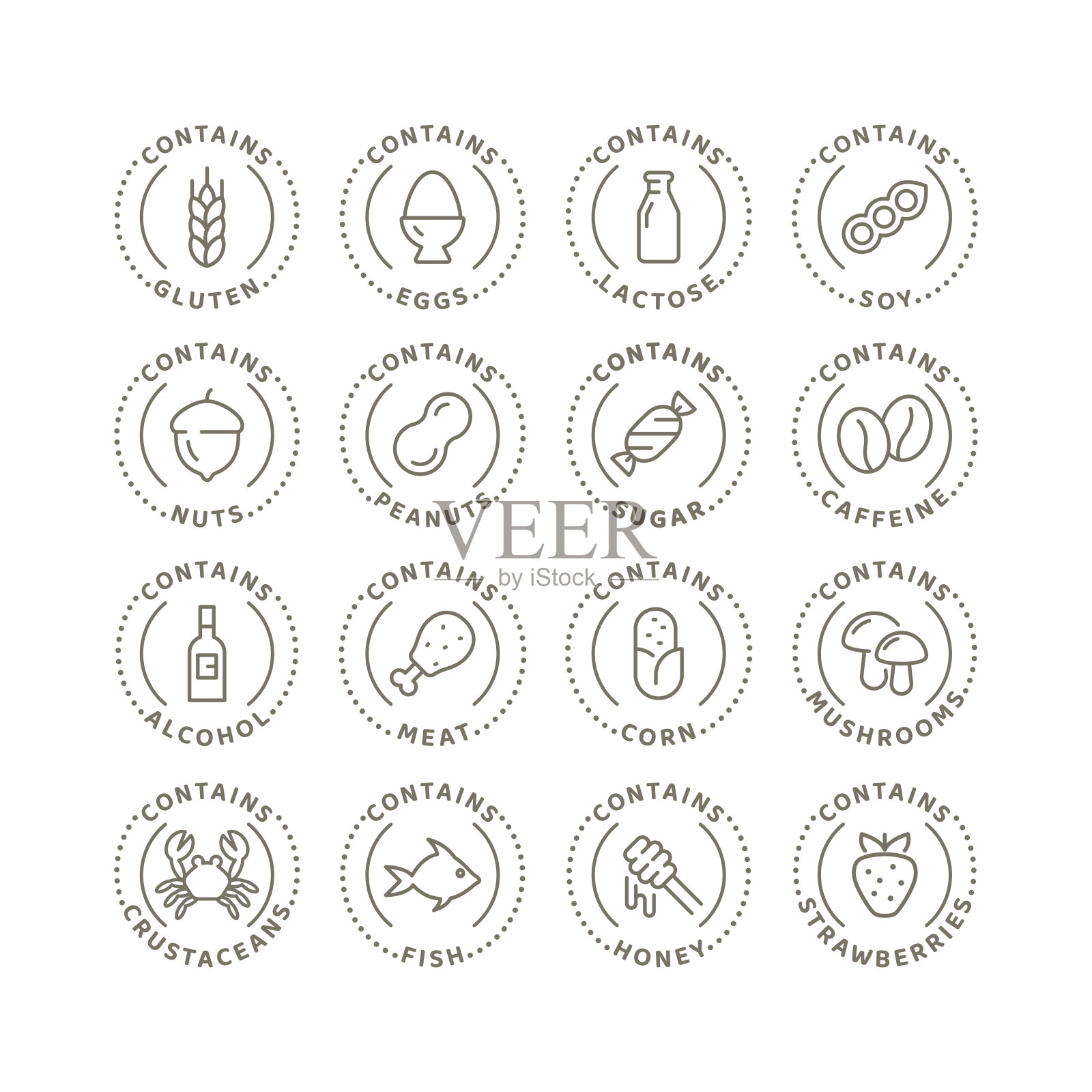 食物成分和过敏原矢量图标集图标素材
