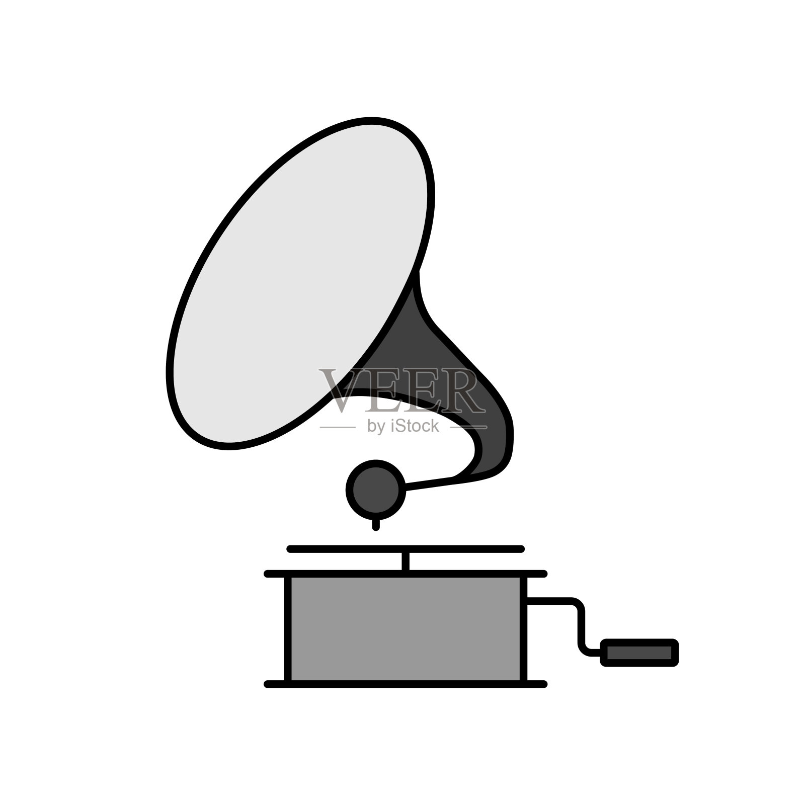 留声机矢量灰度图标。音乐符号插画图片素材