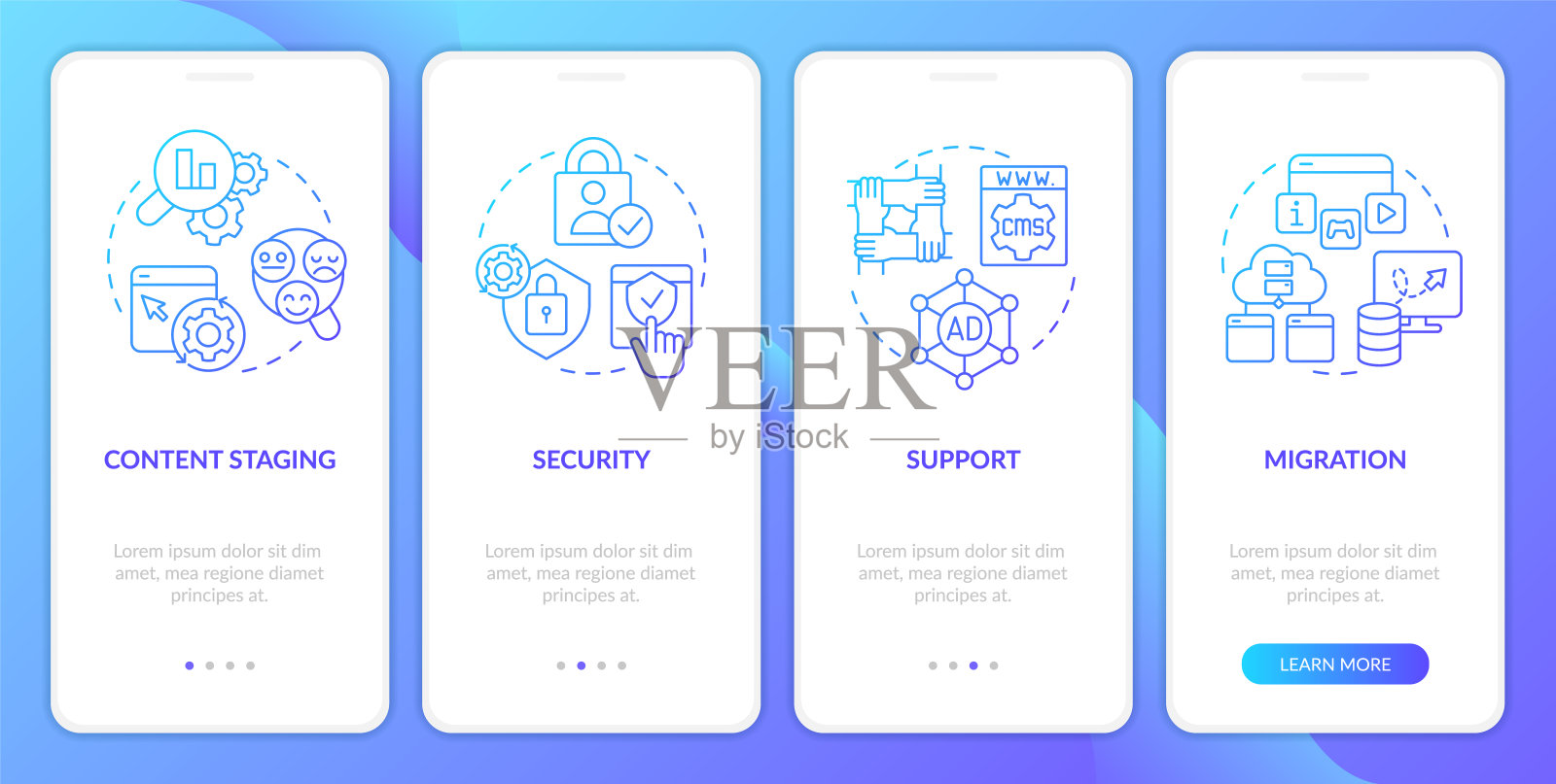 CMS平台要求手机app上机屏幕为蓝色渐变设计模板素材