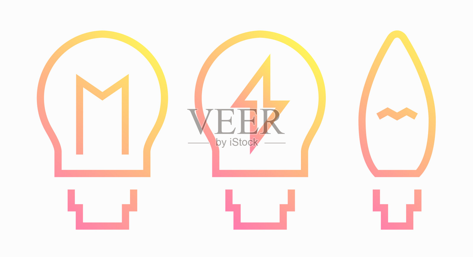 白炽灯、灯泡渐变线图标。平面矢量插图孤立在白色上图标素材