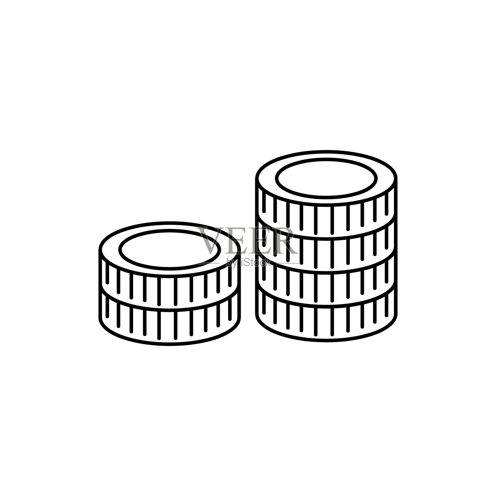 矢量币行图标。两堆硬币。银行投资，财务独立。插画图片素材