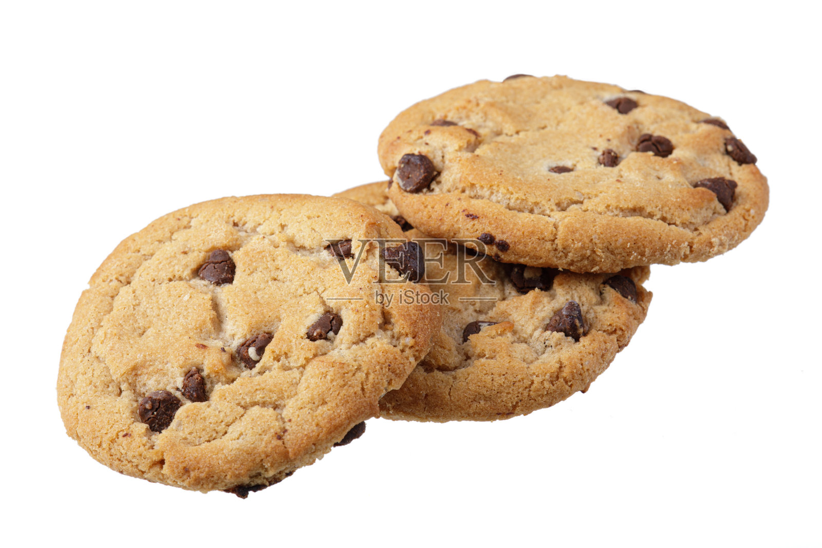 特写的巧克力片饼干孤立在白色背景照片摄影图片