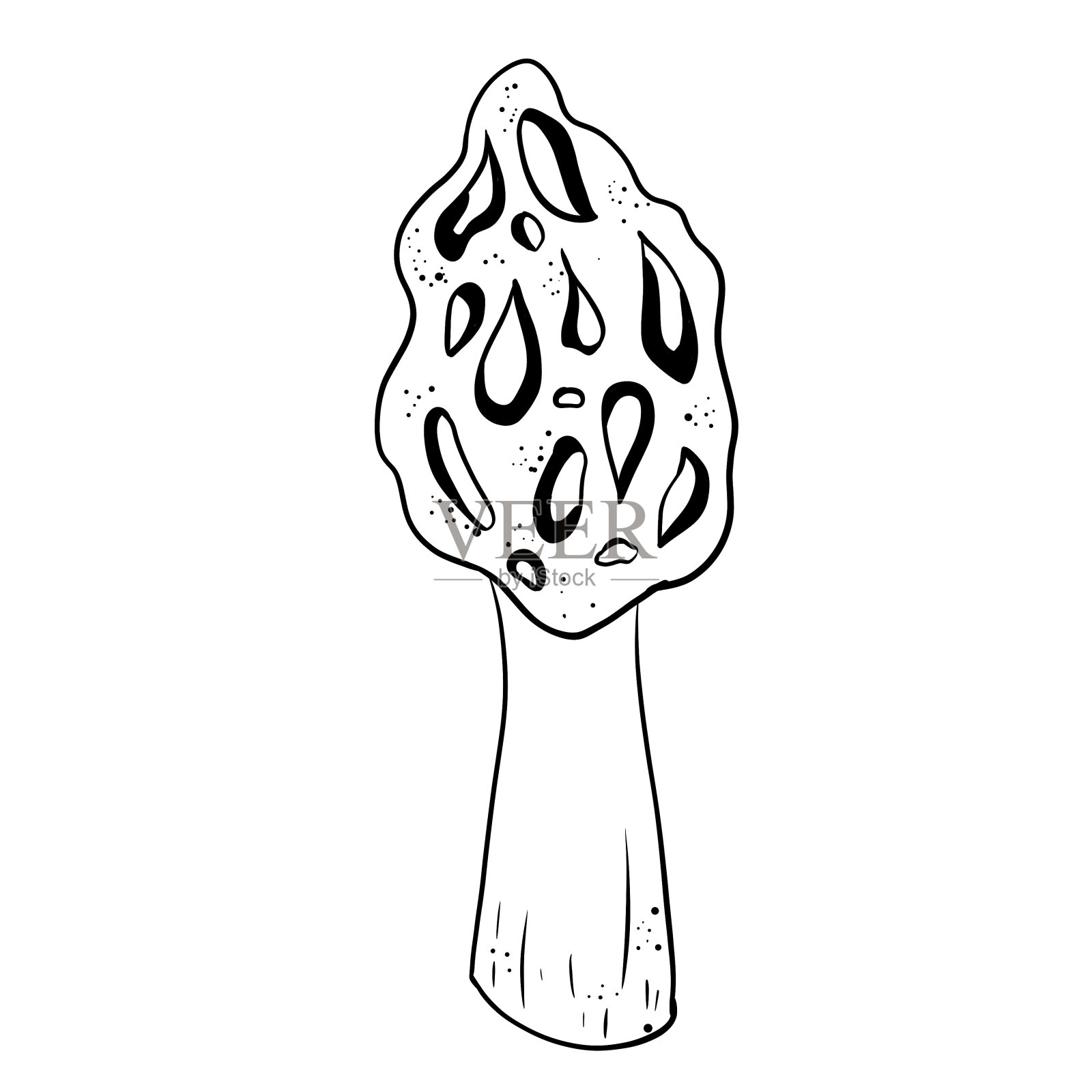 蘑菇毛纹插图在黑白彩色线艺术风格插画图片素材