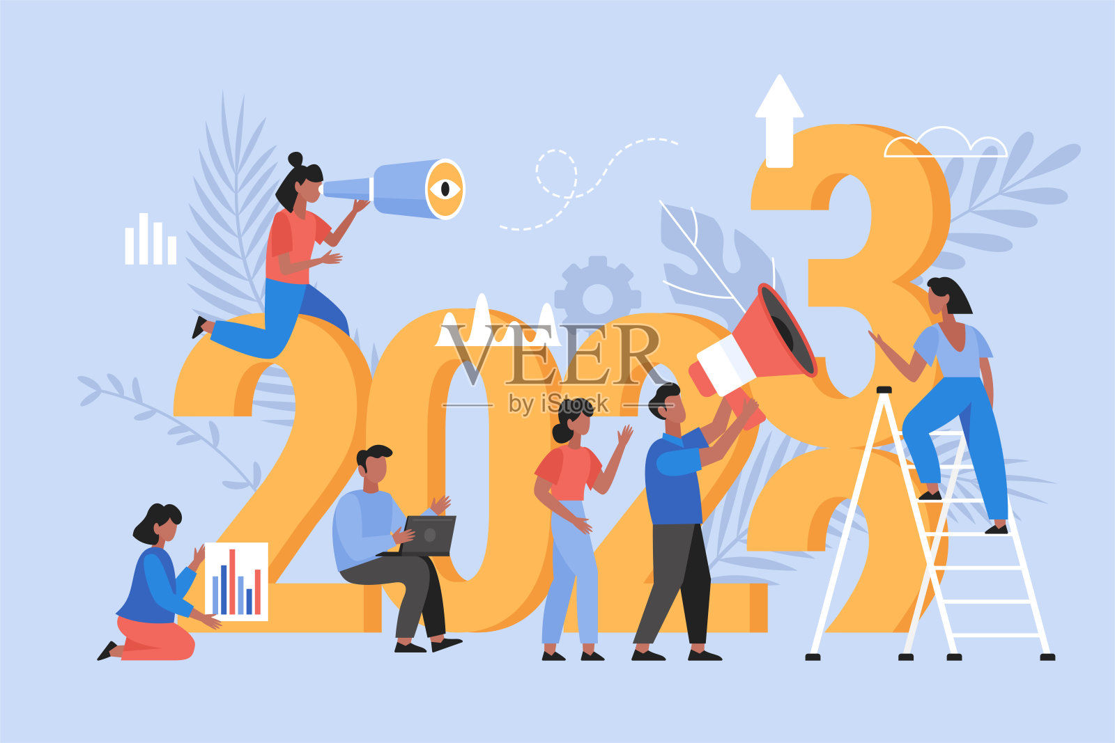 2023年新年趋势、计划和增长的企业理念。现代矢量插图的人团队为网页设计插画图片素材