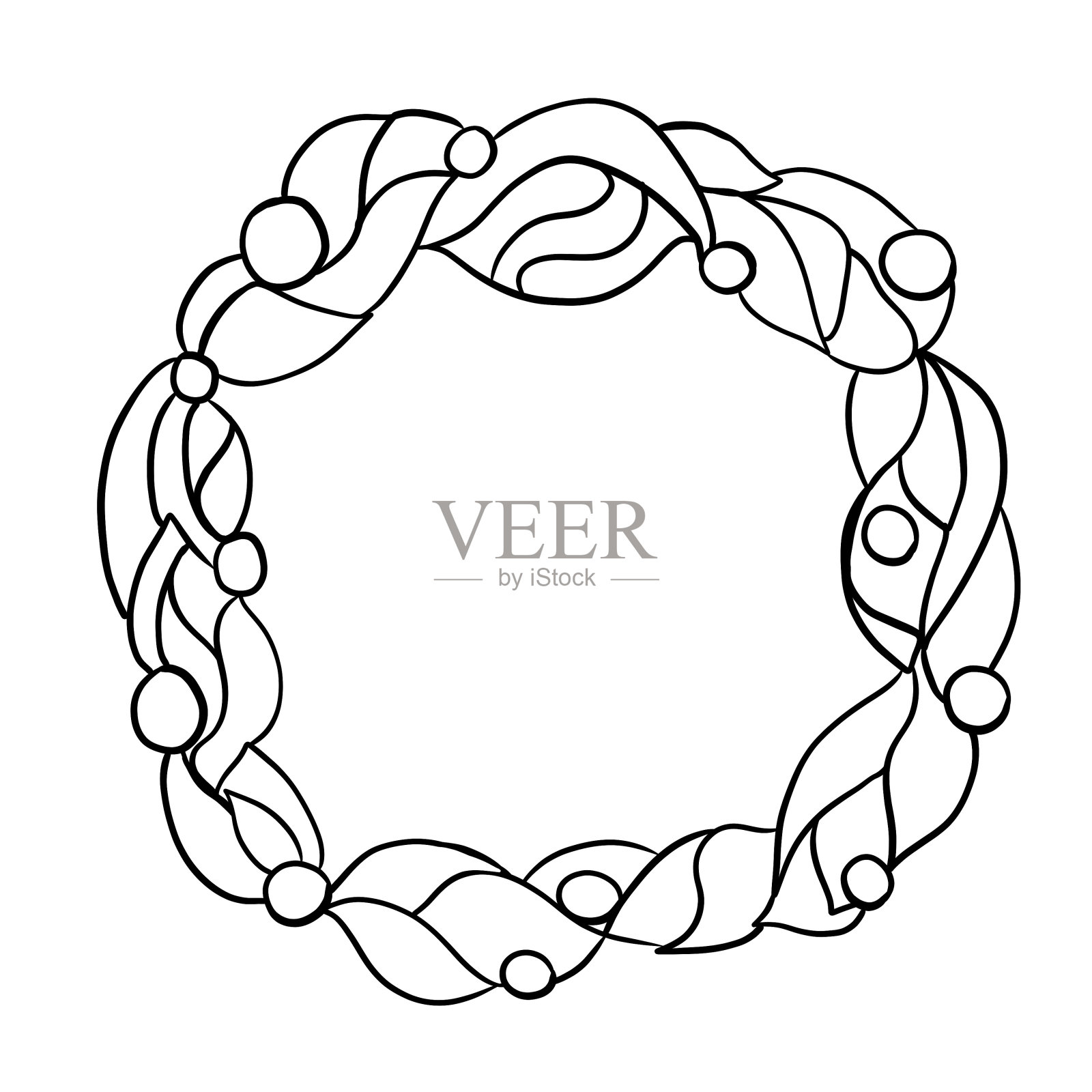 花环与浆果插图，黑白，涂鸦风格，为数字设计插画图片素材