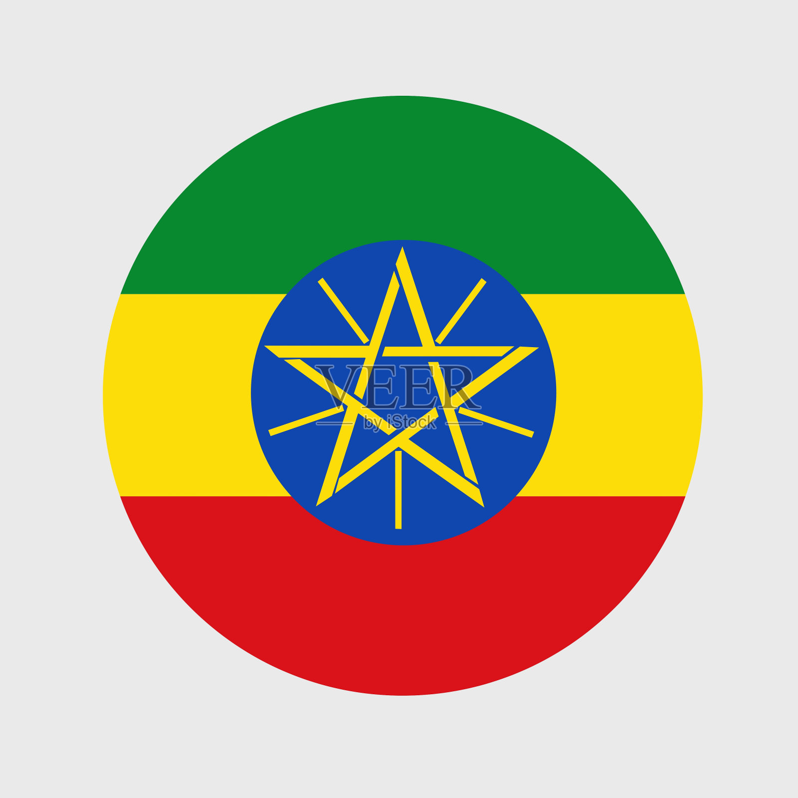 矢量插图扁圆形的埃塞俄比亚国旗。官方国旗在按钮图标形状。插画图片素材