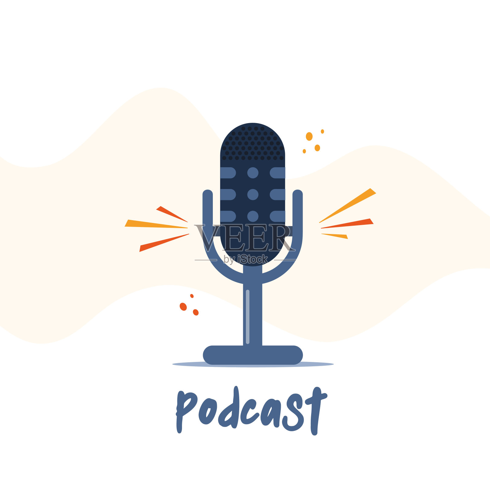 播客无线电麦克风矢量概念。网络研讨会，在线培训，教程播客插图。矢量插图。插画图片素材
