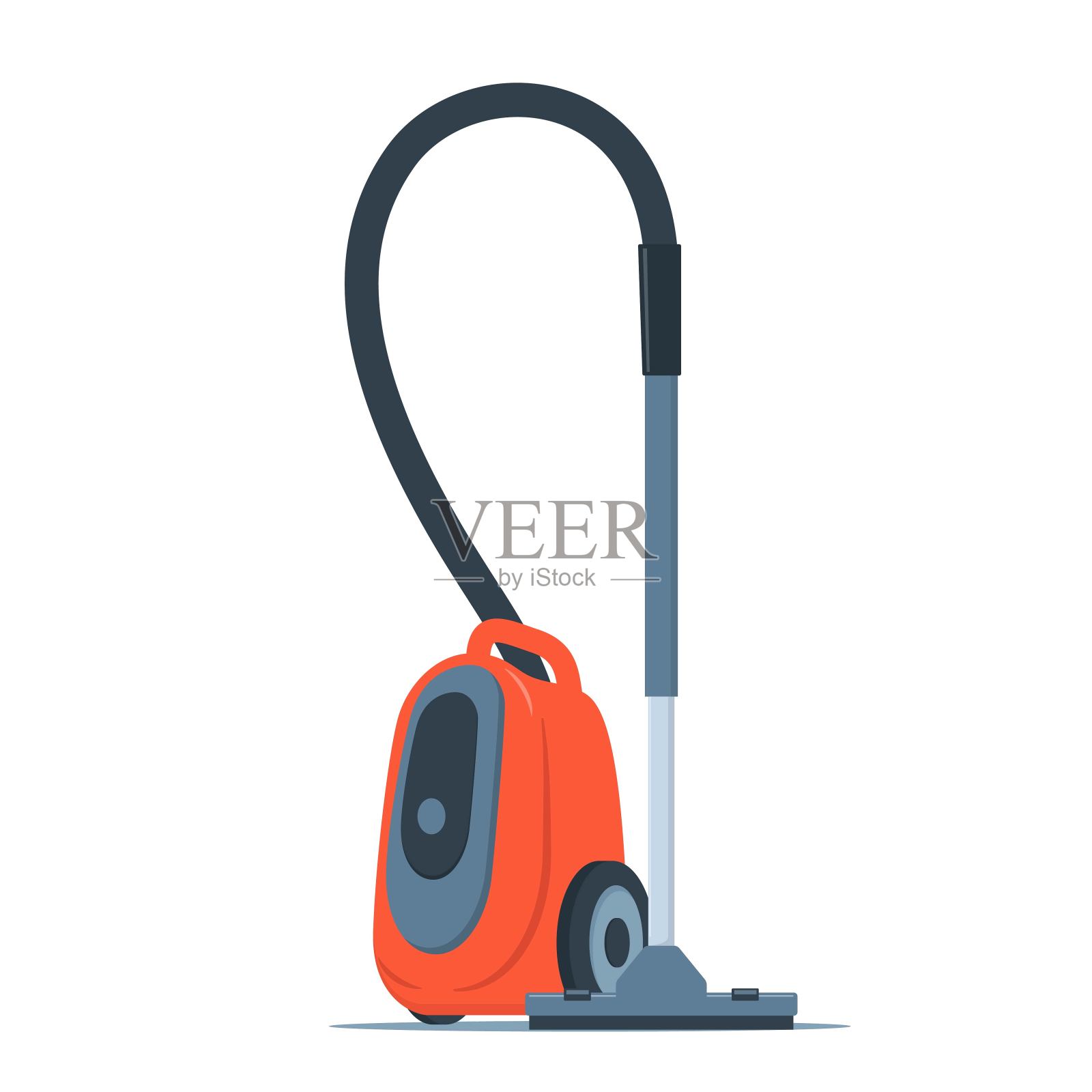 现代吸尘器。清洁用电器。用于家庭和专业清洁的Acuun清洁剂。矢量平面风格插图，孤立。插画图片素材