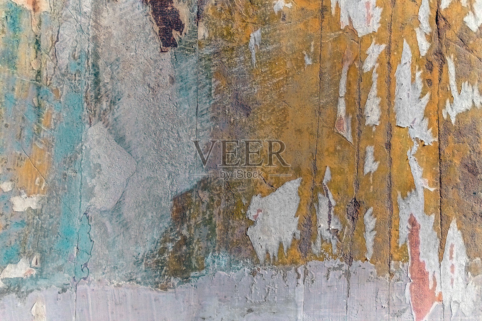 抽象的黄蓝灰背景的旧墙划痕表面照片摄影图片