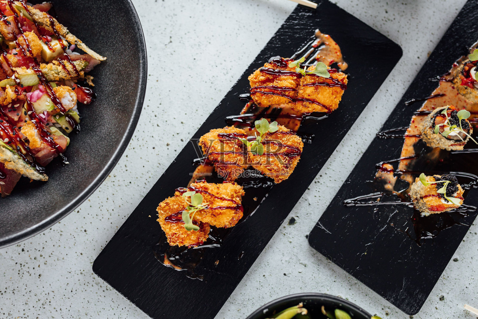 炸寿司的俯视图照片摄影图片