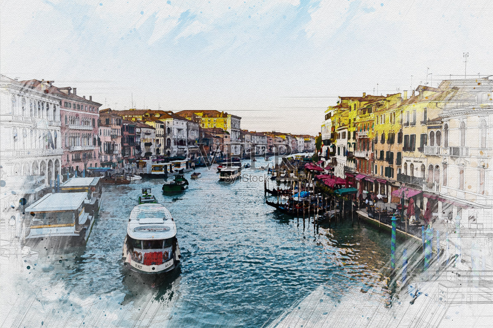 水彩画风景画威尼斯美丽的意大利地标。插画图片素材