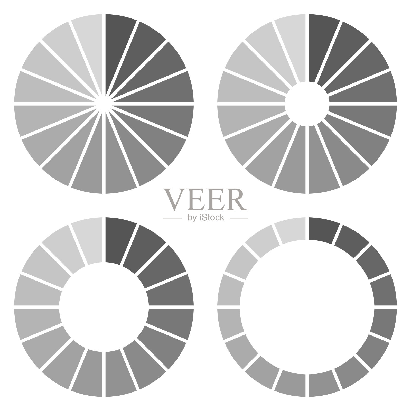 饼图，一组圆信息图模板插图，矢量。分成16段的圆设计模板素材