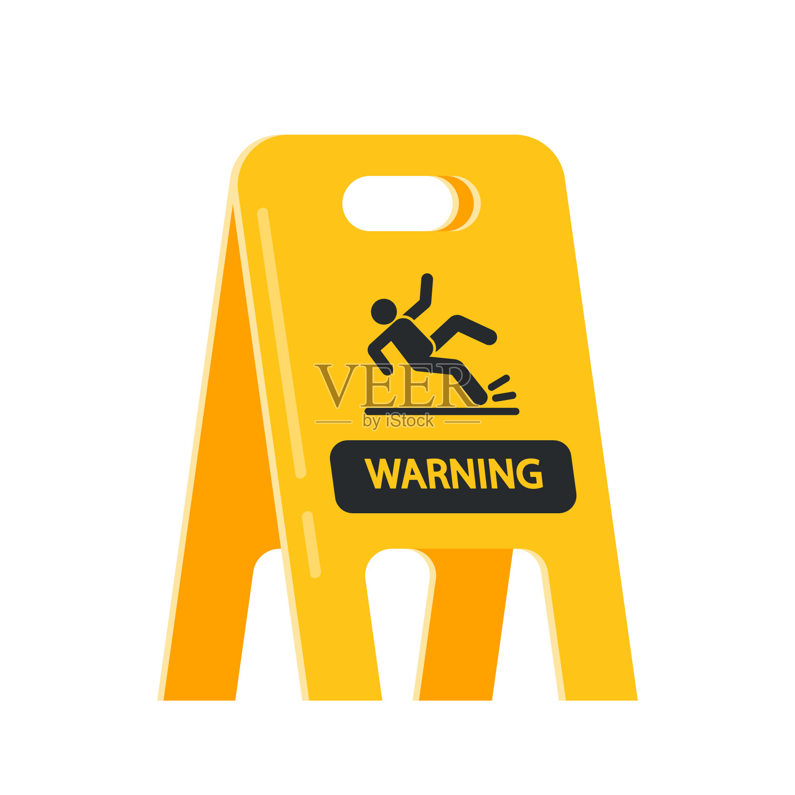 办公室、机场或酒店大厅的黄色地板警告和预防措施。塑料标牌上的黑色剪影插画图片素材