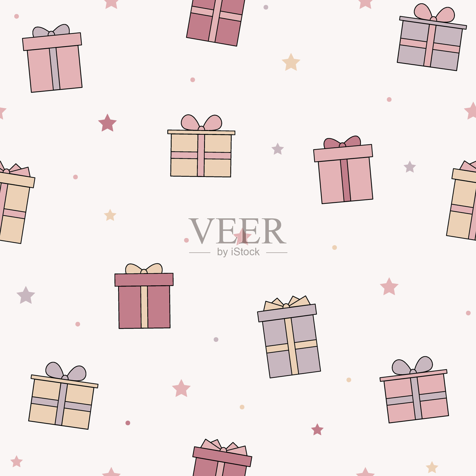 圣诞背景与盒子的礼物。无缝模式。向量插画图片素材