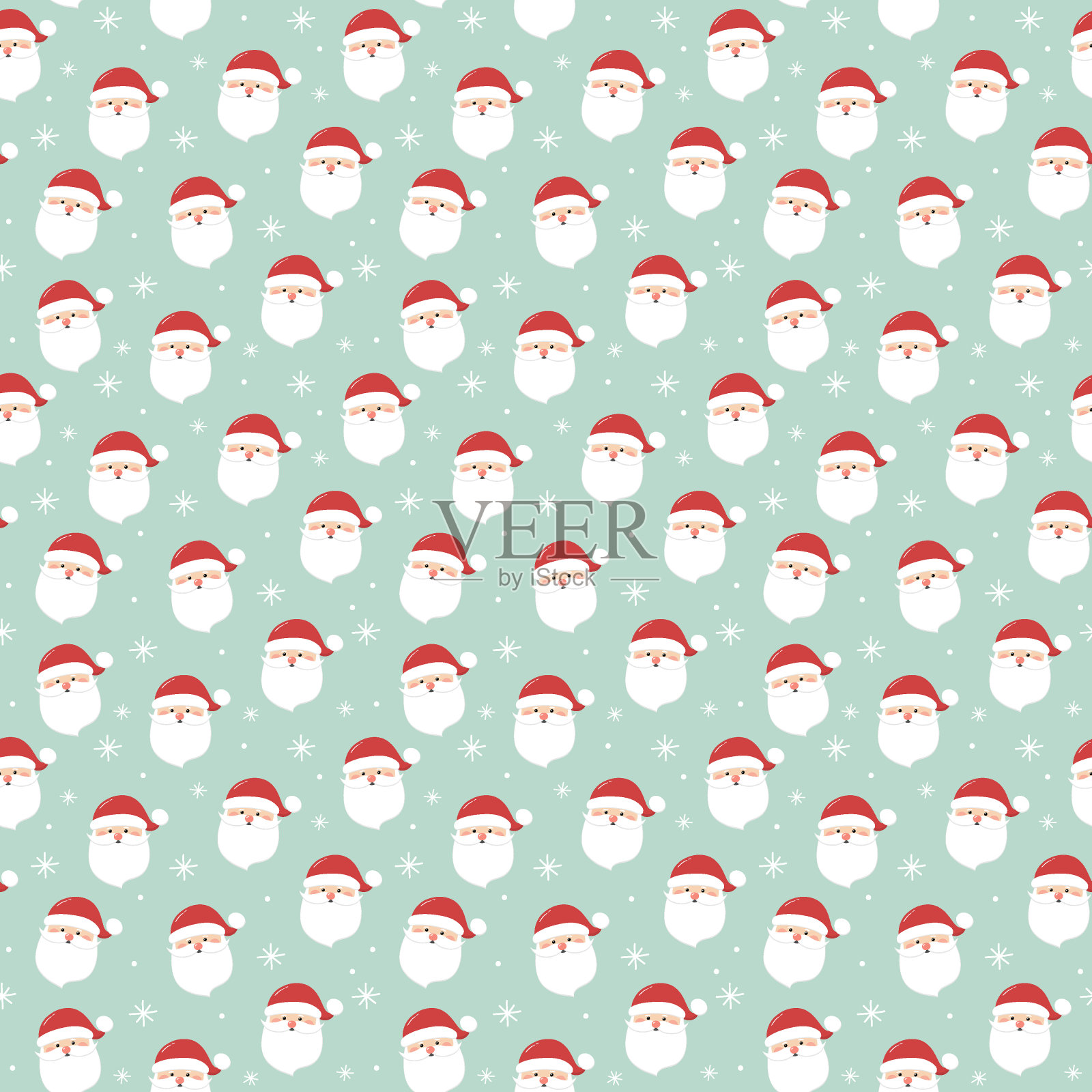 圣诞图案与微笑的圣诞老人。圣诞包装纸概念。向量插画图片素材