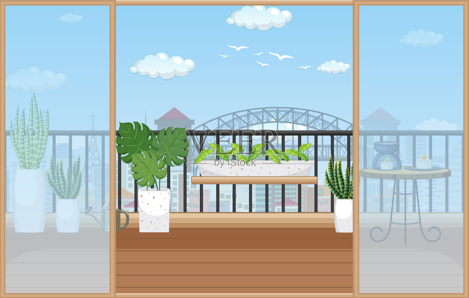室内阳台场景模板插画图片素材