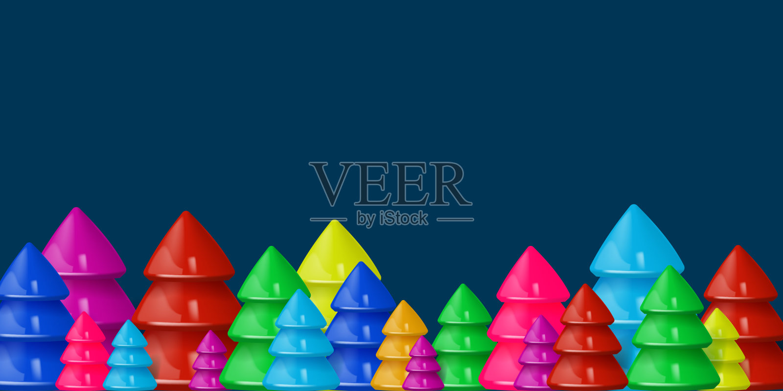 带有3D彩色树的卡通森林插画图片素材