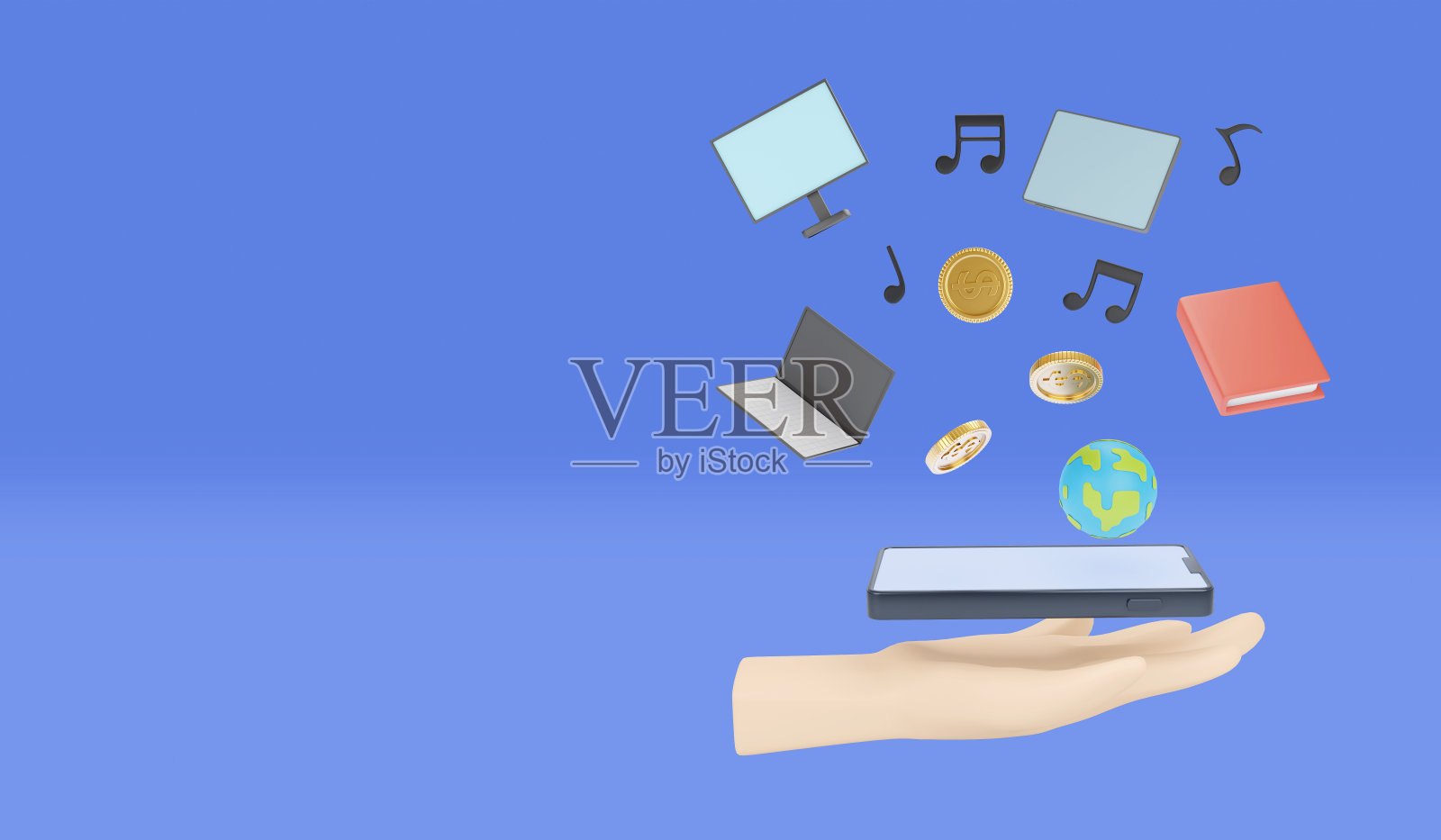 单手控制多设备智能手机。照片摄影图片